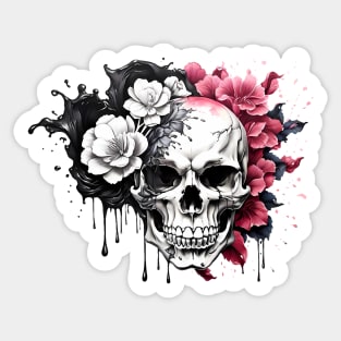 Skull and flowers Ink Dripping Effect Sticker